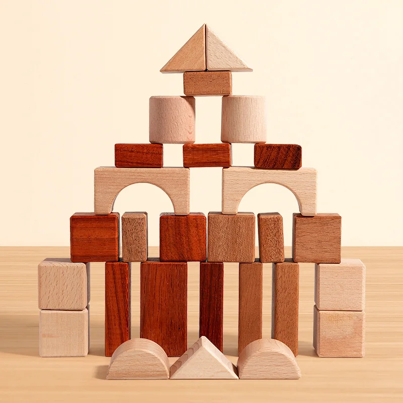 Großes Holzbausteine-Set mit Aufbewahrungstablett, Frühförderung, kreatives Spielen, Montessori-Kinder Spielzeug, Stapelsteine, Schlossbau