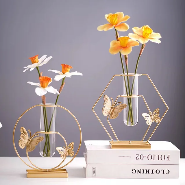 Modern luxury Home Decor Gold Hydroponic Vase Office Desktop Flower Arrangement Vase Living Room Desktop Decoration Flower Pot