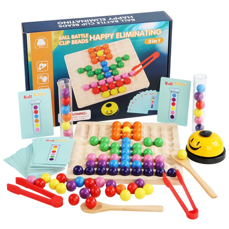 Wooden Montessori Educational Toy Kids Hands Brain Training Clip Beads Game 