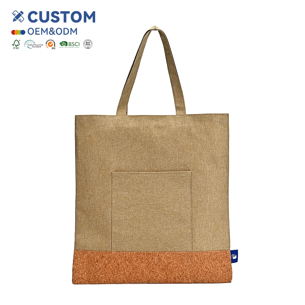 Eco-friendly Natural Cork Wood Tote Shopping Bag Portugal Cork Handbags Recyclable Waterproof Makeup Bag for Daily Use