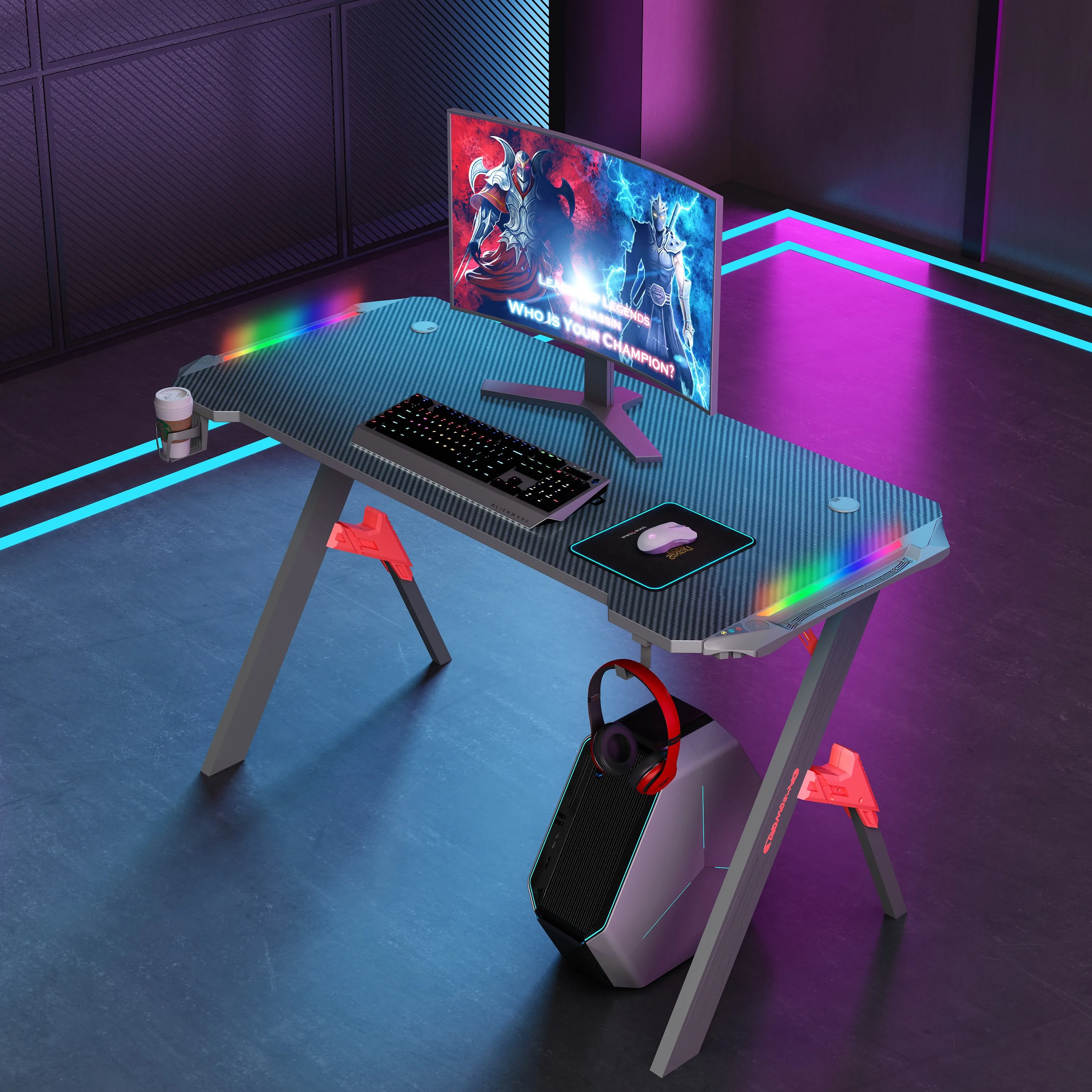 Yizhuo Newest Upgrade Cheap Gaming Table Home Office Furniture PC Gaming Desk Game Table Gaming Gamer Desk With RGB LED