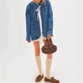 European and American Vintage Style Women's Denim Cross-Border Autumn Fashion Casual Wear 3D Retro Pattern Simple Loose Fit