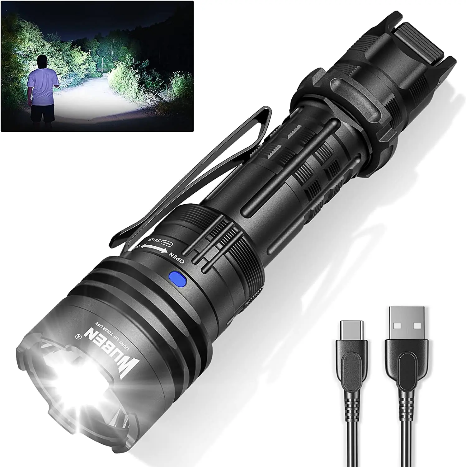 Tactic Rechargeable Tactical LED Flashlight 2000 Lumens 18650 Battery  Aluminum Alloy Body Waterproof IPX8 IP68 Rated Camping| Alibaba.com