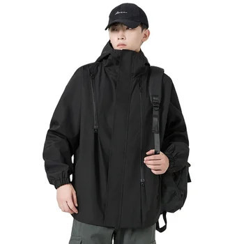 Men's Casual Style Polyester Windbreaker Waterproof Rain Jacket with Logo Print XL Size for Hiking Rainwear