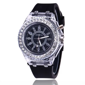 Hot Selling Fashion Promotion Geneva LED Light Watch Men Quartz Watch Ladies Women Silicone Watch