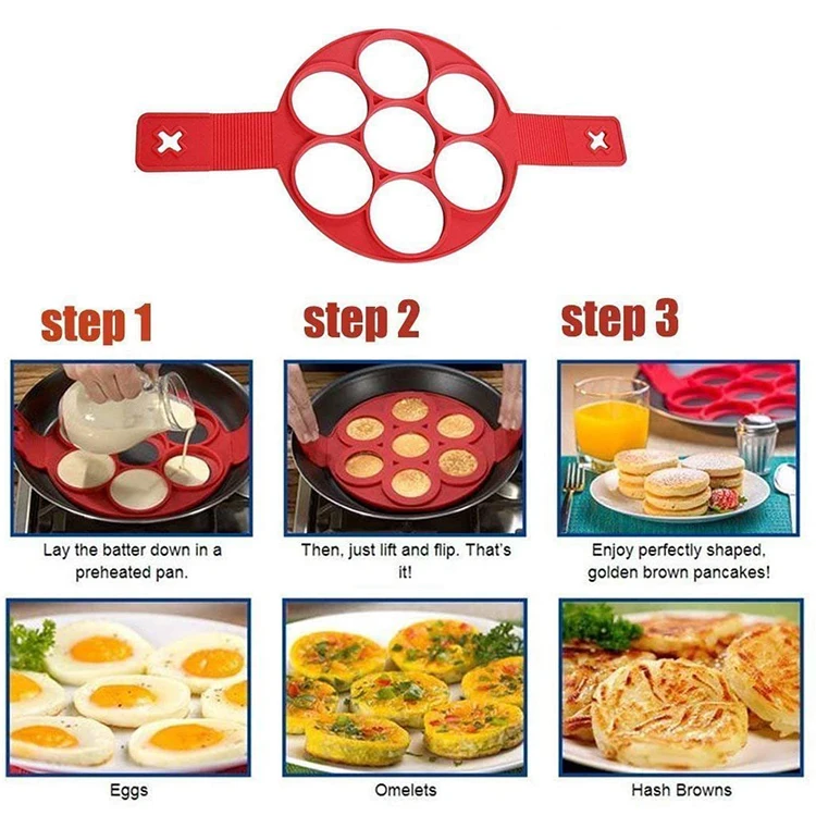 Pancake Mold Maker, Pancake Molds Ring Fried Egg Mold Upgrade 7 Holes  Nonstick Silicone Baking - Household Items, Facebook Marketplace