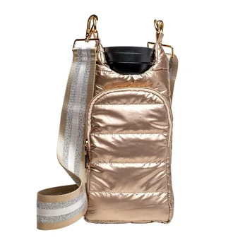 Wholesale Custom Women Winter Crossbody Bag Quilted Bottle Tote Gold Puffer Water Bottle Holder Bag