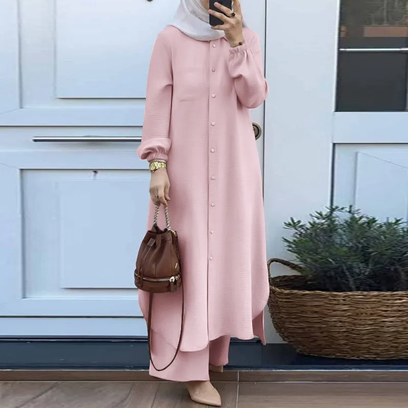 S-5XL Women's Retro-Style Long Abaya Breathable Robe with Ruffled Hem Dress Long Sleeves Embossed Printing for Adults