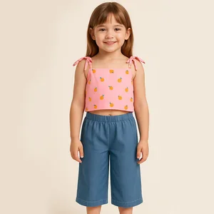 Custom Girls Clothes Set Kids Summer Outfit Sleeveless Fruit Print Top and Wide-Leg Pants Toddler Clothing Sets OEM ODM