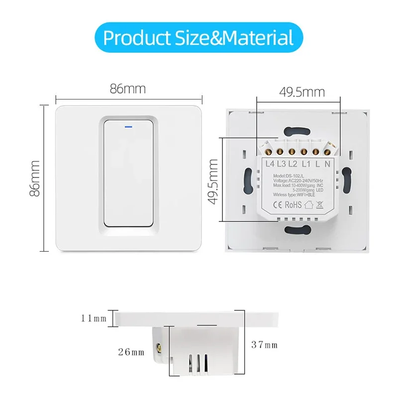 Smart Switch WiFi 10A 220V - Interruttore Intelligente Tuya/Smart Life - Compatibile Alexa E Google Home (3, Bianco) - 5