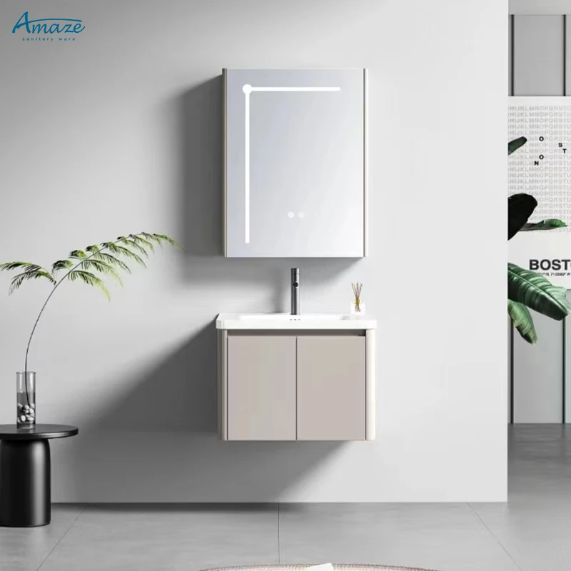 Modern style stainless steel wall-mounted vanity wash basin bathroom cabinet with mirror details