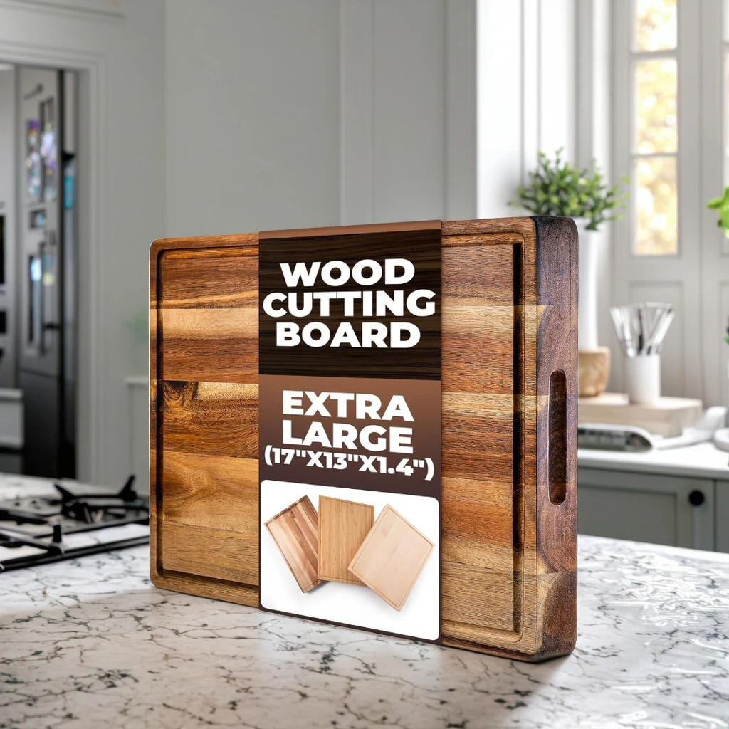 Acacia Wood Professional Heavy Duty Butcher Block Cutting Board Juice Groove Extra Large Organic End