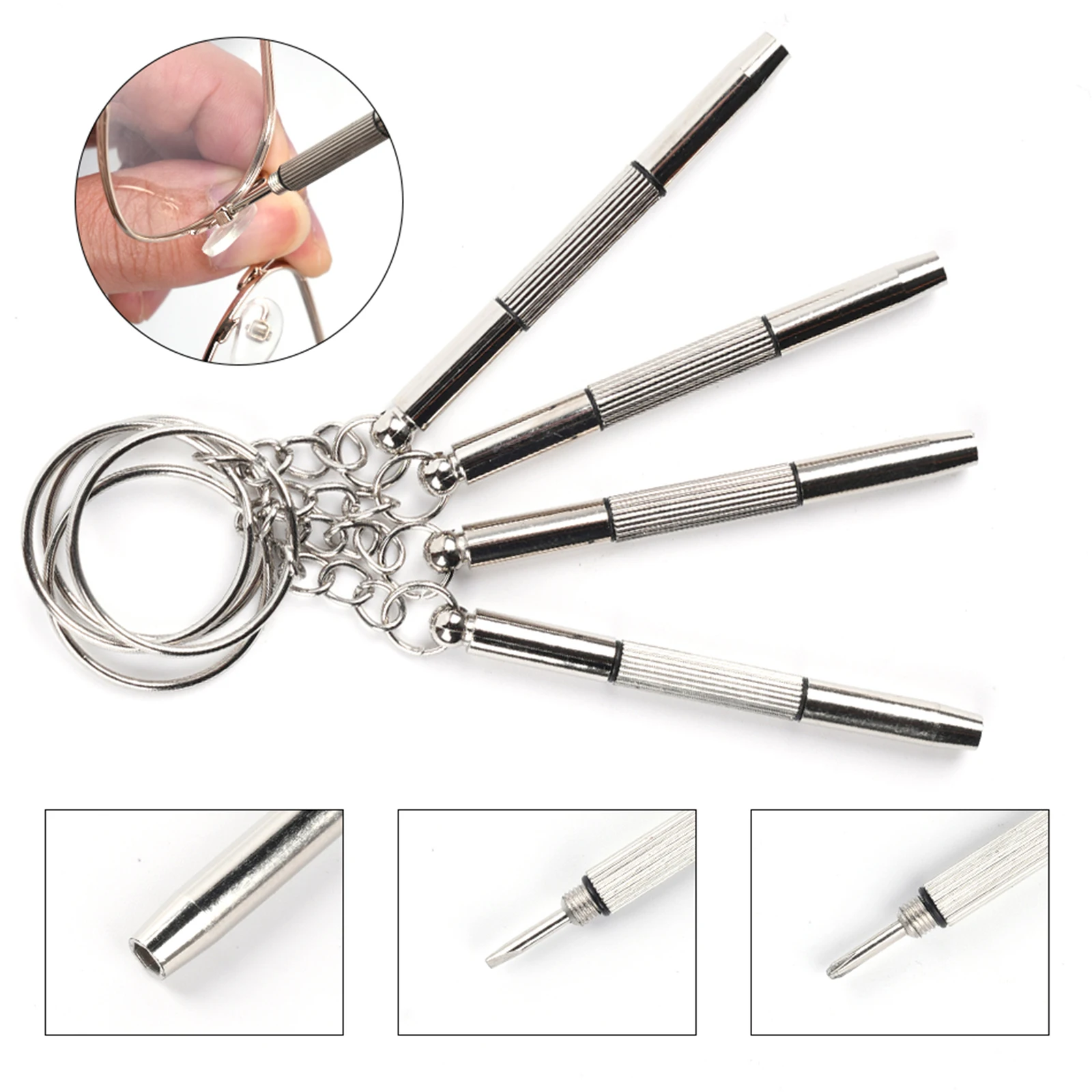 Portable 3 in 1 Aluminum Steel Eyeglass Screwdriver Watch Repair Tool Kit with Keychain LSD-100PCS