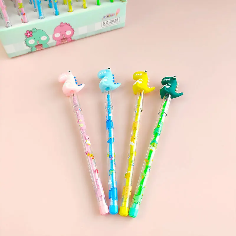 Lápices Estándar de Plástico al por Mayor con Lindo Diseño de Dinosaurio Kawaii de Dibujos Animados para Niños y Escuela