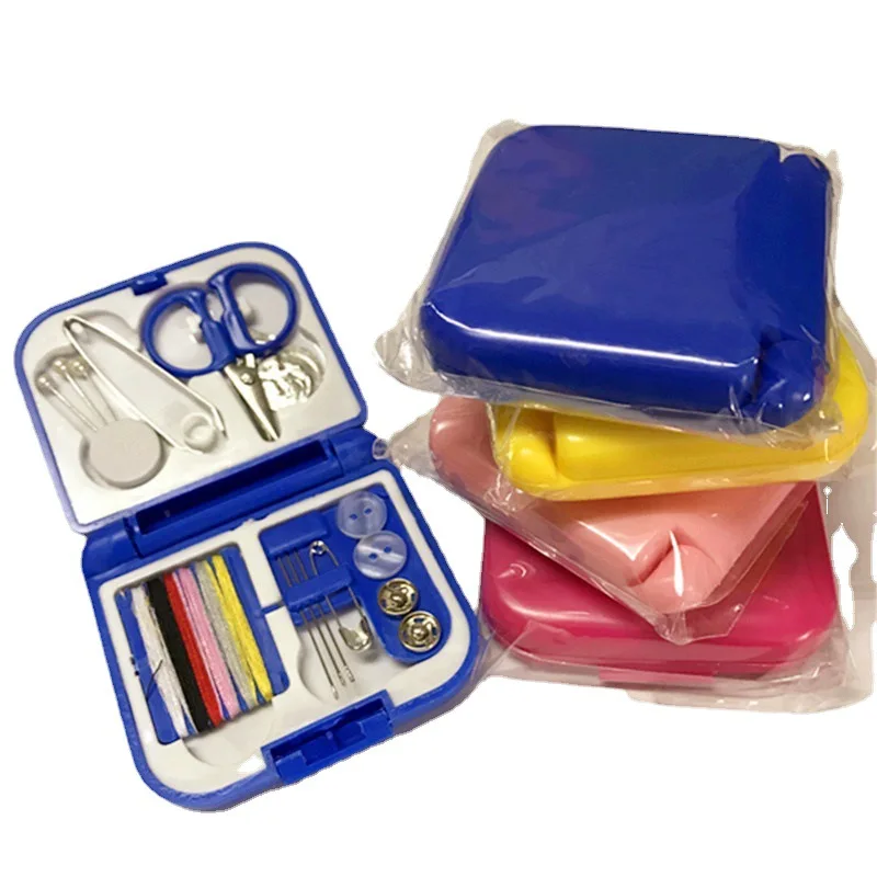 Wholesale Foldable Portable Mini Sewing Kit Square Plastic Sewing Box with Bag Packed Mending Tools for DIY Home Hand Use
