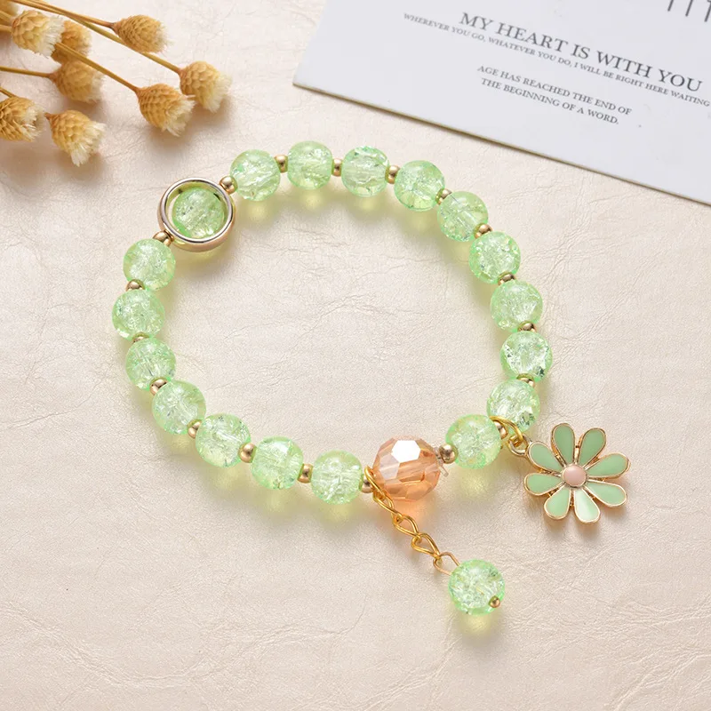 Pulsera Infantil De Cuentas De Cristal Con Margaritas | 3 Piezas Ajustables | Regalo Para Niñas Y Amigas
