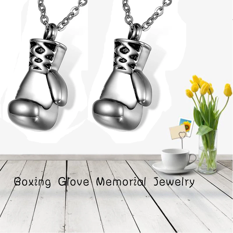 Cremation Jewelry for Ashes Stainless Steel Boxing Mitten Memorial Ash Pendant Urns Necklace Keepsake Gift for Women Men