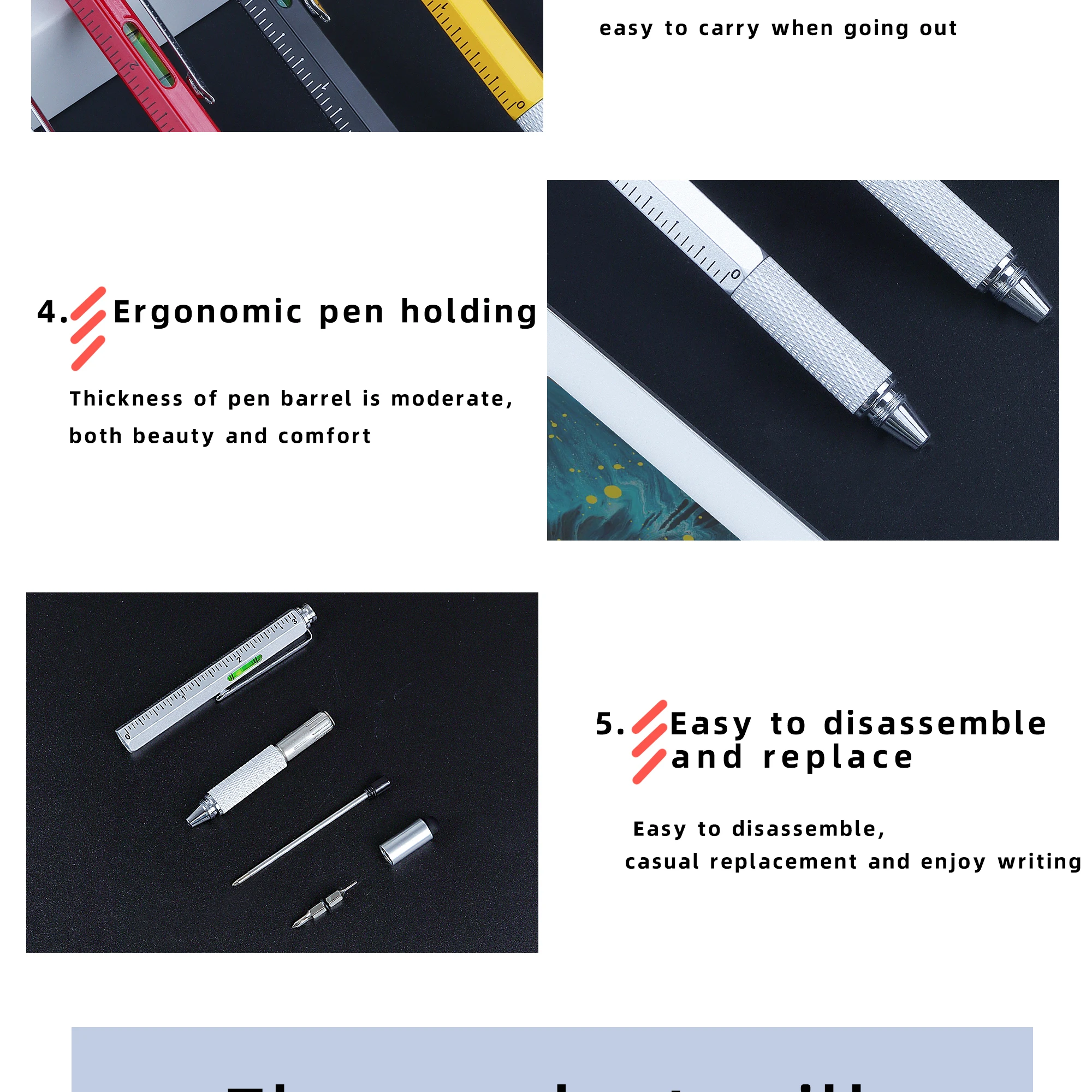 6 in 1 Multi-function Pen Ballpoint Pen with Measuring and Balance ...