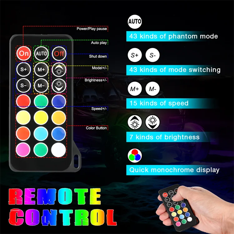 BLEDIM2 App and Remote Control 4 6 8 12 Pods RGBW Color With Turn Brake Reverse Lights 24 LED Rock Lights