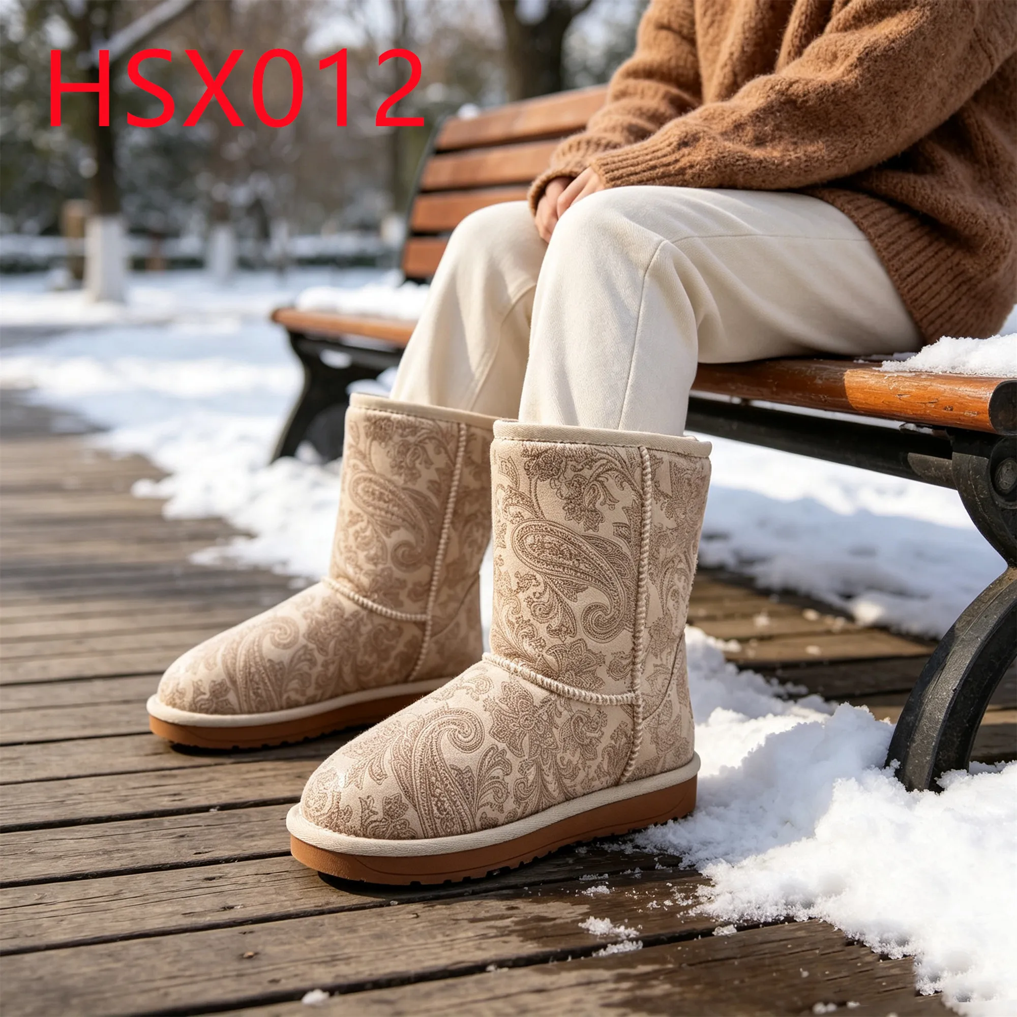 HY,Freezing Cold Weather Anti-slip TPR Sole Hua Singh Lady Snow Boots Fold Down Shaft Warm Real Wool Women Winter Boots HSX012