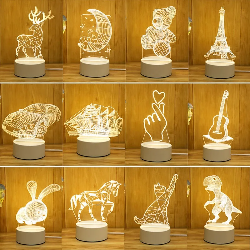 Anime Customized Pattern Bear Lamp 3D Illusion Holiday Gift Table Lamp Home Decoration LED Lamp Kids 3d Night Light RGB Touch