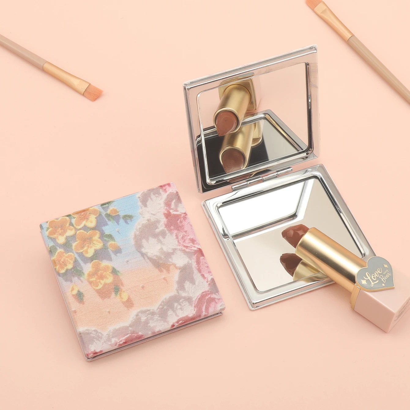 Ultra Slim Stainless Steel Compact Mirror Set Of 3 With Faux Leather Case - Double Sided, Credit Card Size