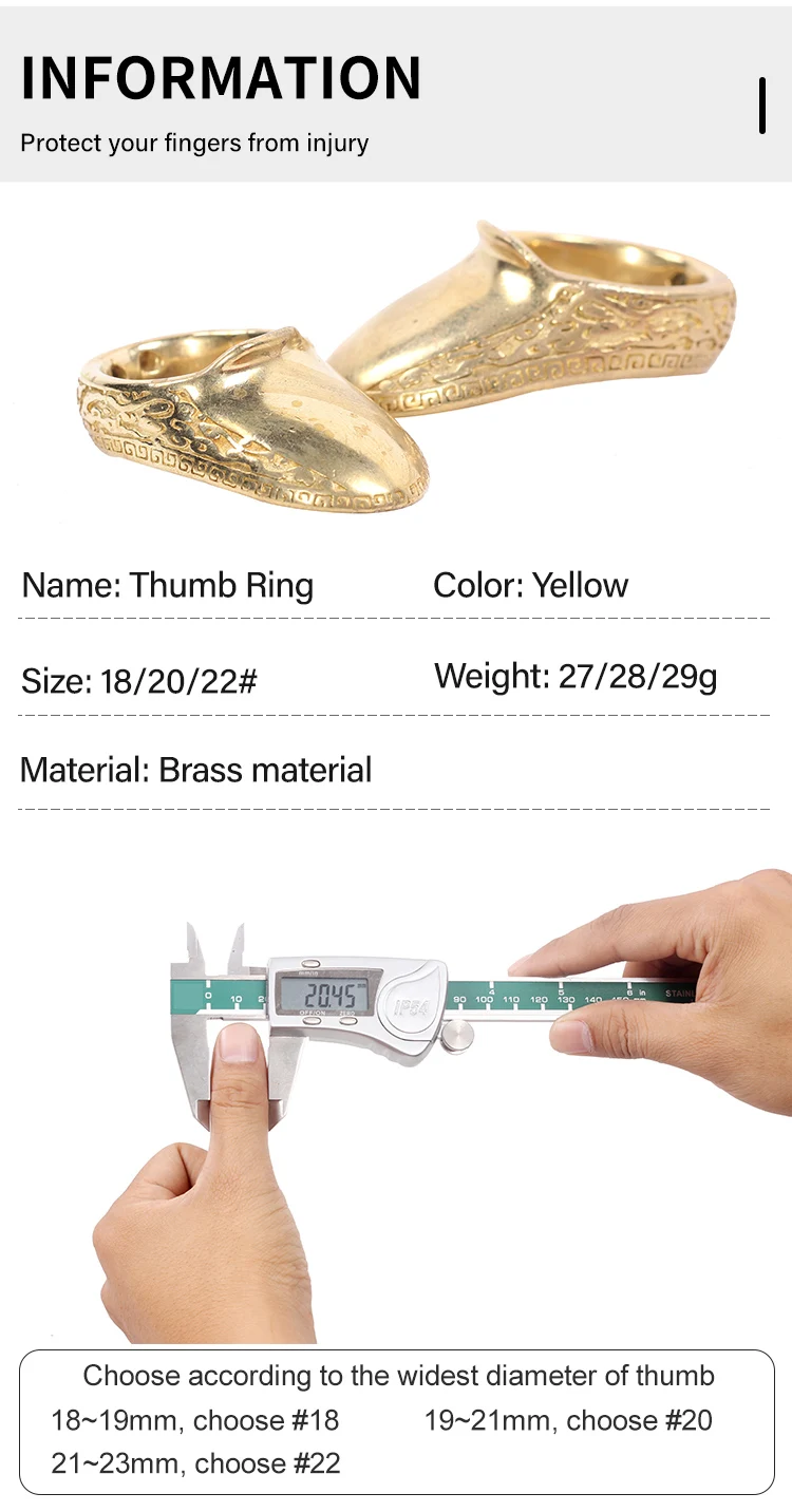 SPG Archery Thumb Ring - Hard Brass Thumb Draw Archery Finger Guard Traditional Bow Thumb Protector With Anti-Loss Safety Lanyard Left & Right Hand For Shooting Recurve Bow Accessories (18