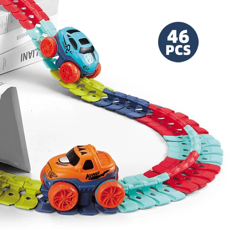 DIY 46pcs Changeable Assembling Flexible Racing Tracks With Electric LED Light Rail Slot Car Toy Sets