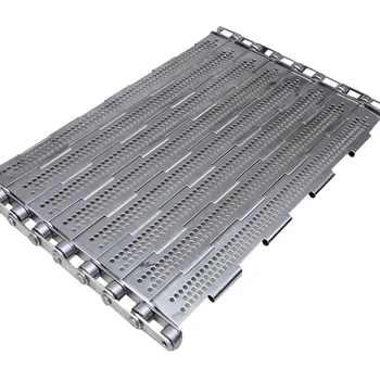 Metal hinged chip conveyor belt stainless steel perforated plate link conveyor belt metal chain flat slat wire mesh belt