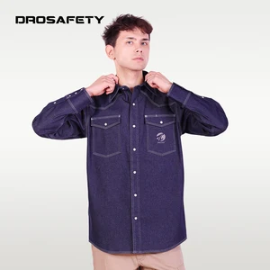Fashion Denim Fireproof Welding Mining Oil&gas Flame Retardant Workwear Long Sleeved Shirt
