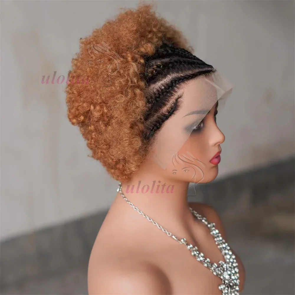 13x4 Lace Frontal Afro Krøllet Paryk 100% Brasiliansk Remy Hår 6 Ombre Highlights Bouncy Krøllet Paryk Ægte Hår Parykker med Fletninger_voghion.com