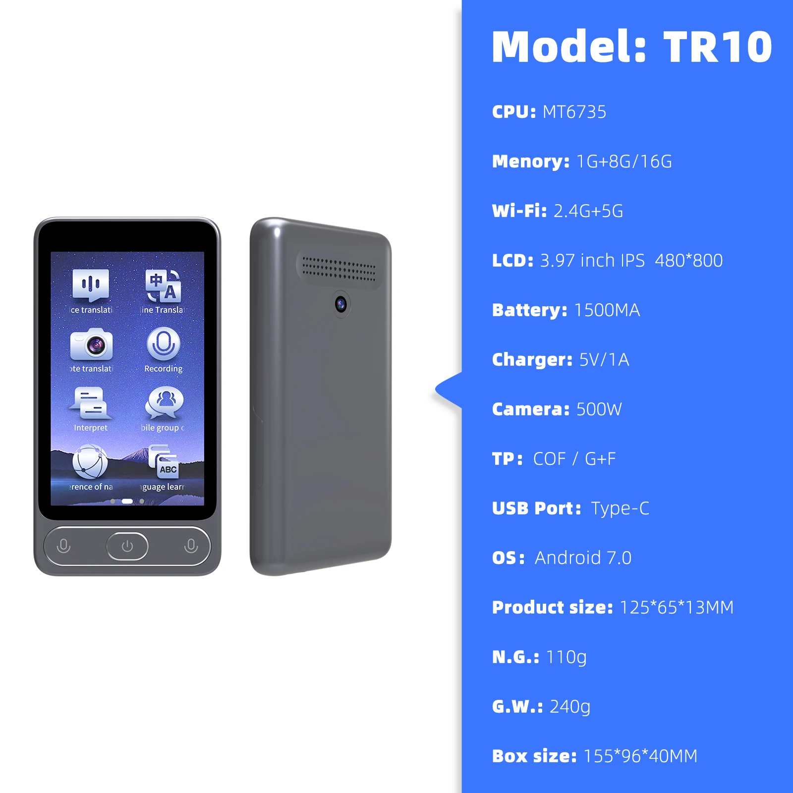Wholesale Tr10 138 Languages Real Time Translator Portable Voice Translator Device HD Touch Screen Photo Offline Translation factory