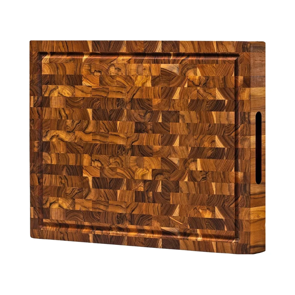 Wood End Grain Cutting Board End Grain Butcher Block with Juice Groove & Handle Premium Kitchen Prep Board Chopping Block