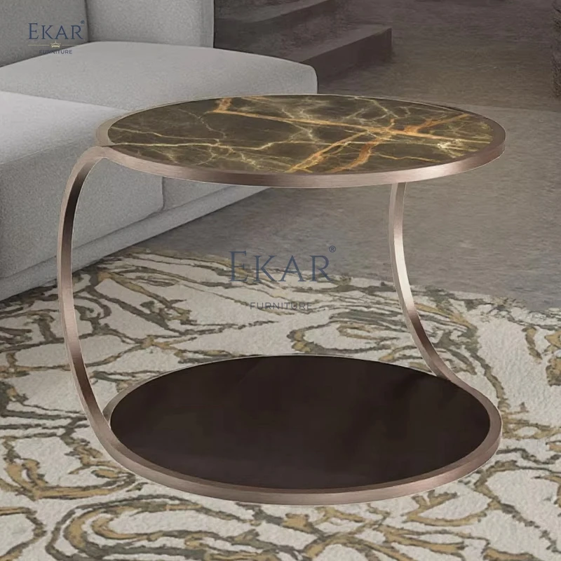 product modern glass and metal coffee table with bronze glass top for living room and dining home furniture-60