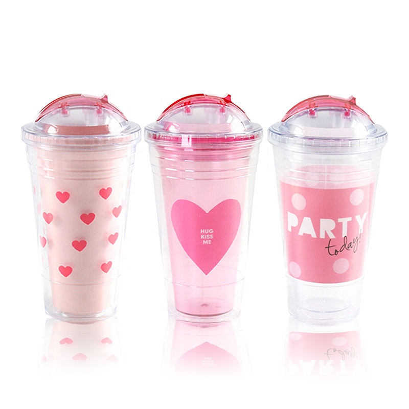 Girlwill 16 унций прозрачная креативная жесткая чашка милая девочка дизайн двойная стена пластиковая соломенная с ПВХ вставкой кружки оптовая продажа Пользовательский