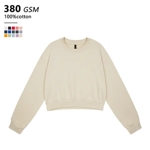 Custom Unisex Crop Tracksuit Hoodie Streetwear Plus Size Women's Clothing Crewneck Sweatshirt