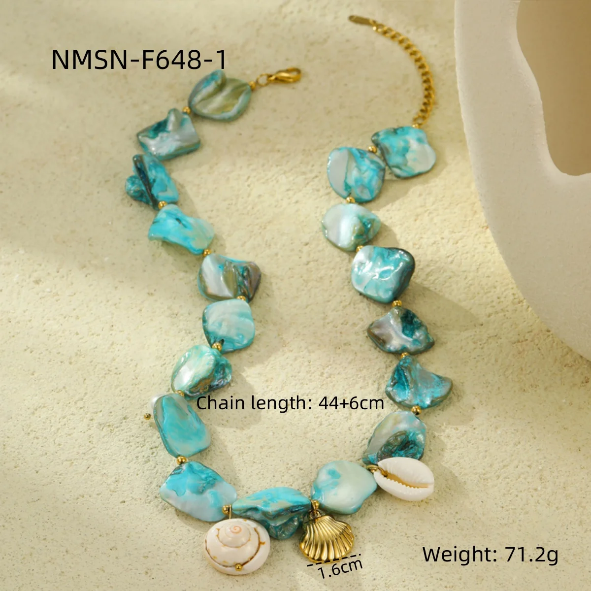 NIMAI Bohemian Blue Big Shell Starfish Pendant Charm Necklace Pearl Sea Snail Sea Shell Statement Stainless Steel Ocean Jewelry