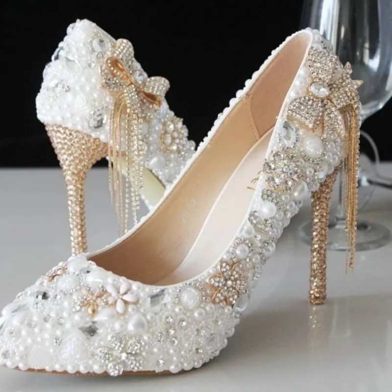 2112 New Crystal Shoes Wedding Bride Pearl Rhinestones Shoes White Thin  Heels High Heels Pointed Fairy Pumps - Buy Women Heeled Shoes,Women High  Heels,Bridal Shoes Product on 