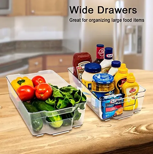 Fridge Storage Containers 6Pcs Fridge Tray Organiser Stackable Plastic Refrigerator  Storage Organizer for Kitchen Fruit Cabinets Countertops(Random Color)