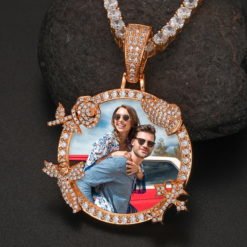 42mm Circle Custom Hip Hop Photo Pendant Gold Plated Brass