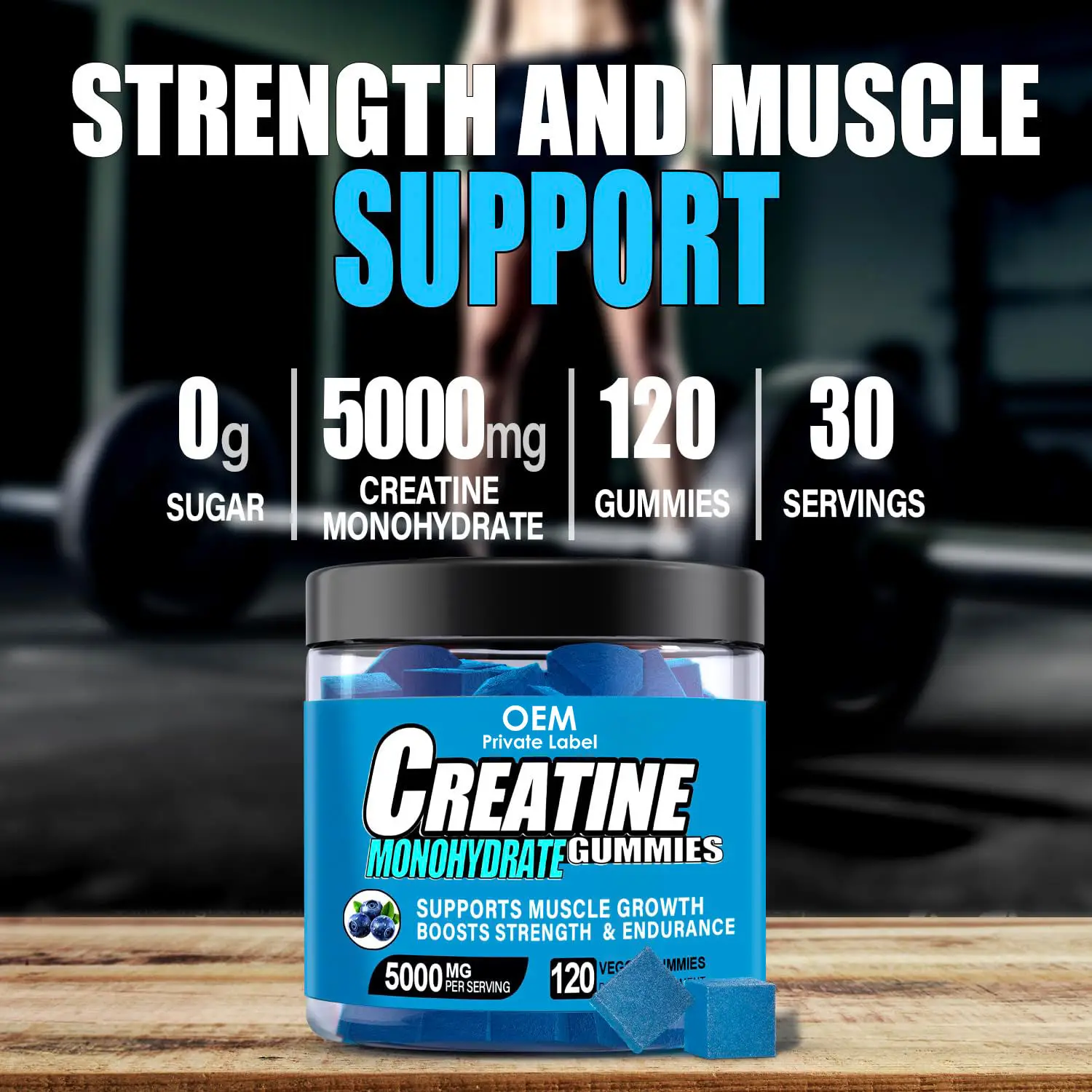 OEM Private Label Pre Workout Supplement Muscle Growth Pills 5000mg Creatine Gummies Max Stregth Creatine Monohydrate Gummy