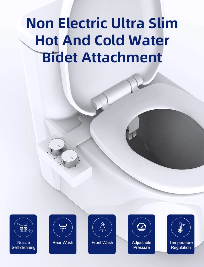 New Design Warm and Cool Water Super Slim Bidet Toilet Attachment, Modern Muslim Mechanical Dual Nozzle Shattaf Bide supplier