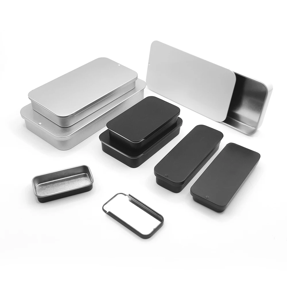 50ml 60ml 100ml Rectangle Metal Packaging Can Container for Cosmetic Sliding square Packing Tin Jar Box with Lid for Gift