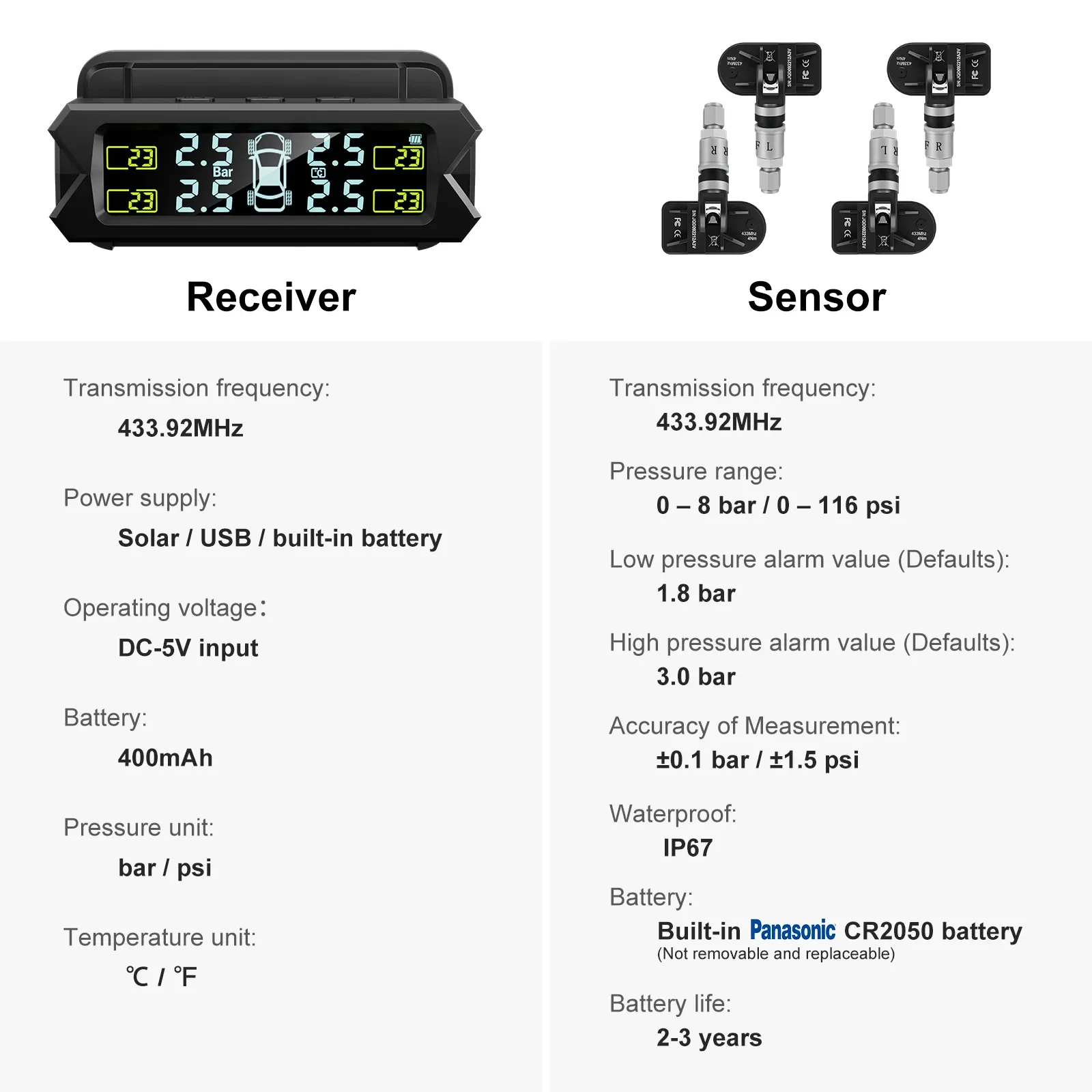 Adjustable Detachable Tpms Tyre Tire Pressure Monitoring System Sensor