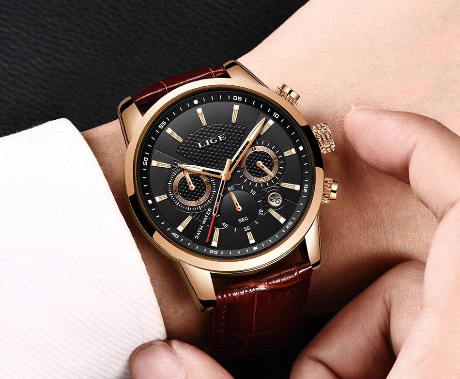 LIGE Watch for Men Stylish with Auto Date Luminous Pointer 3 ATM Waterproof  Analog Quartz Watches with Mini Round Dial Fashion Business Chronograph