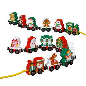 EN71 Certified Wooden Digital Christmas Train Building Blocks Set 1-2-3 Years Old for Math Learning for Baby Boys Girls