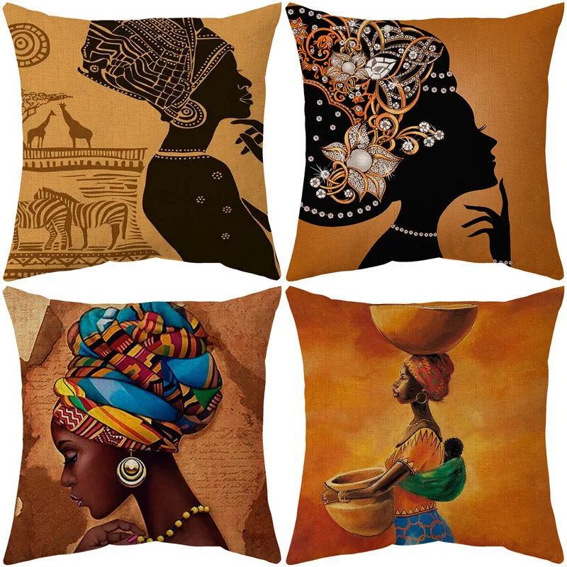 Luxury Artistic Cushion Cover African American Woman Girl Throw Pillow ...