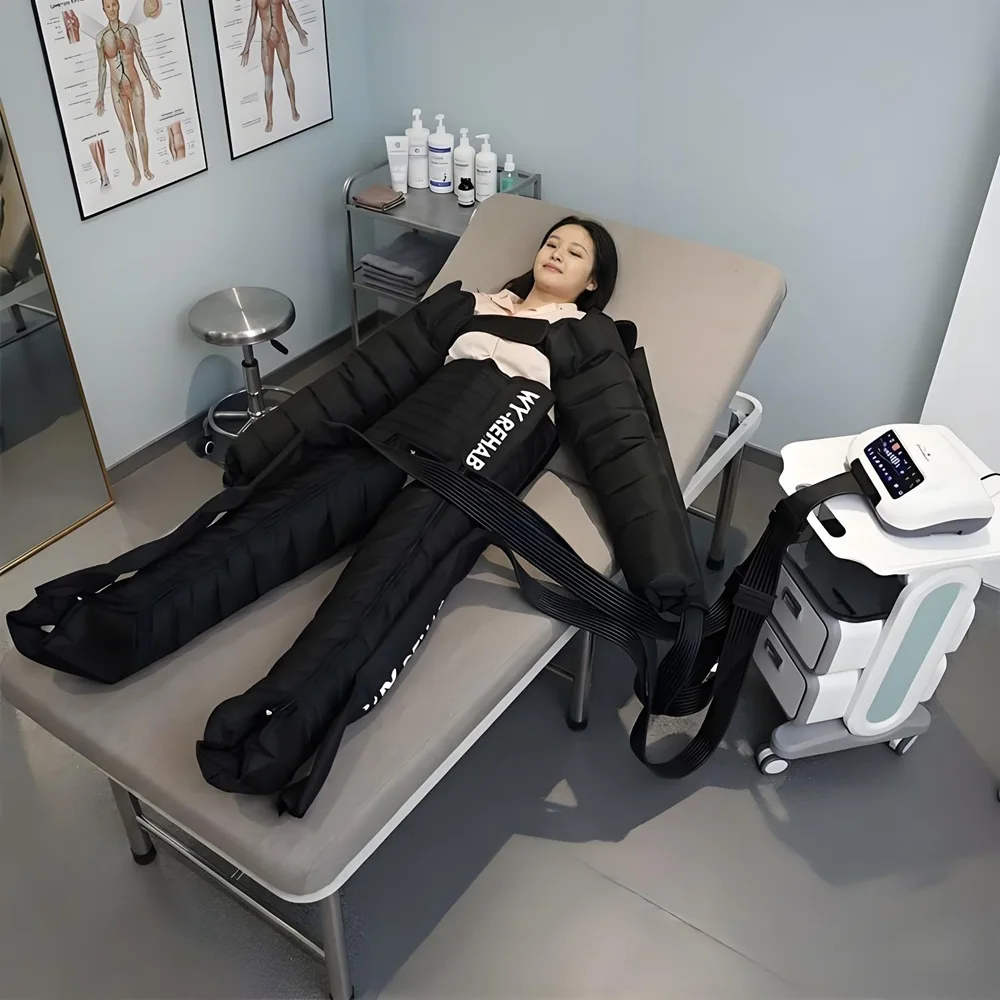 Medisinsk CE-godkjent 8-kammer masasjesett for arm, midje og bein med lymfedrenasje-kompressjonspumpe