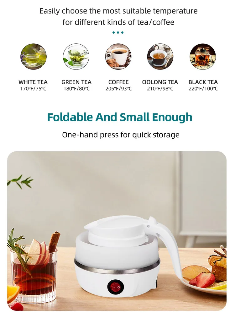 Travelling Folding Kettle Electric Silicone Foldable Water Kettles Compression Leak Proof Portable 600Ml Household Kettle