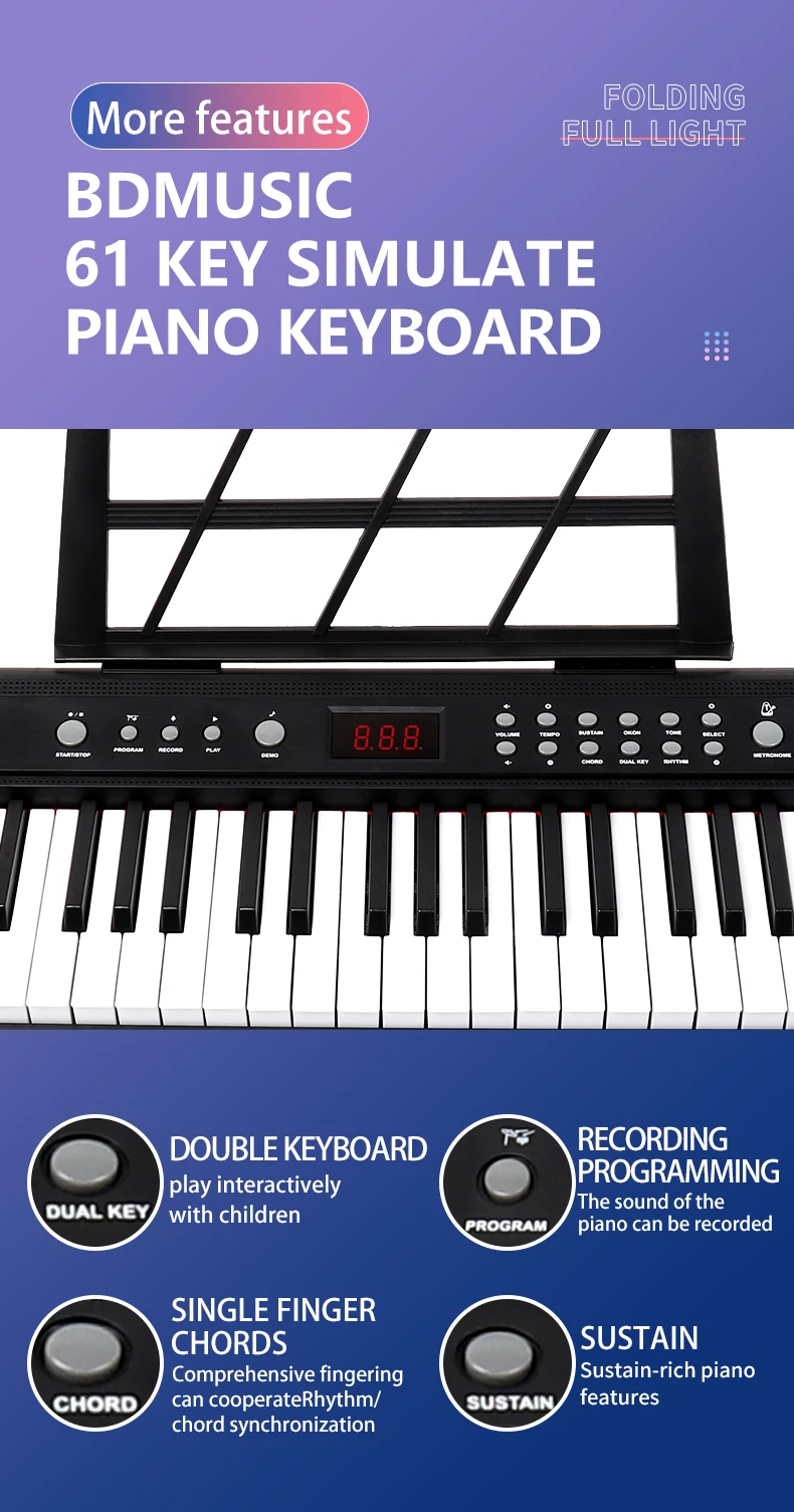 61key Electronic Piano Electronic Keyboard Musical Instrument Learning ...